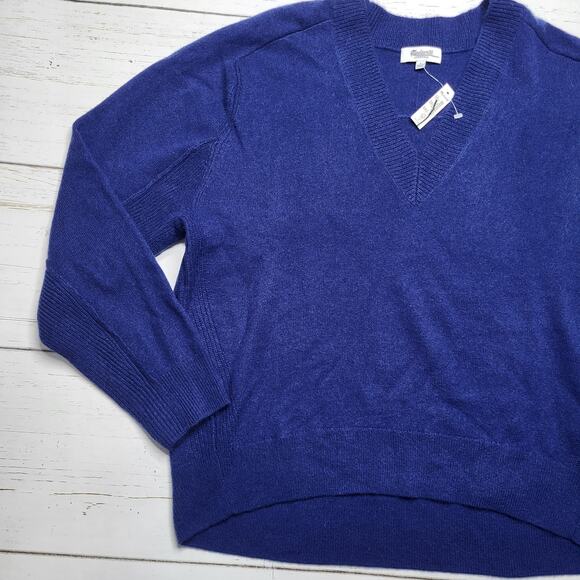 Madewell Cashmere V Neck Sweater Bright Cobalt Blue Pullover Relaxed Fit Small - Picture 6 of 8